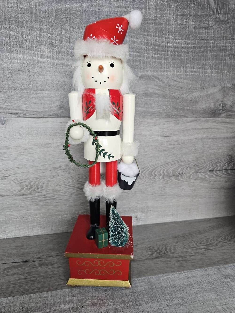 Vtg 16" Musical Wood Snowman Nutcracker Plays "We Wish You A Merry Christmas"